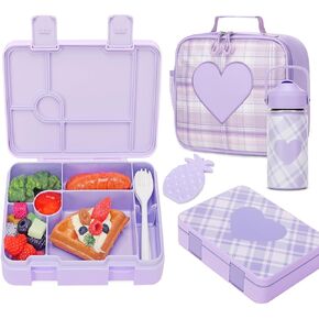 Bevalsa Bento Lunch Box for Kids with Insulated Water Bottle & Lunch Bag Set - 43oz Lunch Containers Lunchbox, 16oz Termos Kids Water Bottle, Lunch Bag & Ice Pack for School Girls Kids (Plaid)