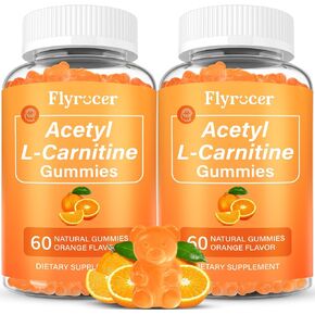 2 Pack Acetyl L-Carnitine Gummies for Energy & Brain Function Support – Vegan, Non-GMO, Orange Flavor, 120 Count (60-Day Supply)