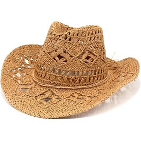 Straw Cowboy Hats for Women Men Western Cowgirl Hat Foldable Wide Brim Cowboy Hat Travel Vacation Beach Sun Hats