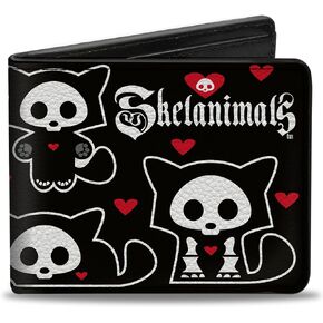 محفظة Skelanimals Skelanimals ، Bifold ، Skelanimals مجموعة القطة وشعار العنوان الأسود الأبيض ، جلد نباتي