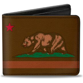Buckle-Down Men's Standard Wallet, Bifold, California Flag Weathered Browns, Vegan Leather, 4.0" x 3.5"