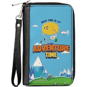 Buckle-Down Cartoon Network Wallet, Zip Around, Adventure Time Jake and Finn WHAT TIME IS IT Flying Pose Blue, Vegan Leather