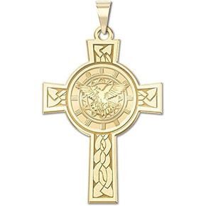 PicturesOnGold.com Confirmation Holy Spirit Cross Medal - About 3/4 Inch X 1-1/4 Inch -Solid 14K Yellow Gold with Engraving