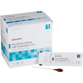 McKesson Povidone اليودات 10 ٪ مسحات بعصا [500 عصي] مسحات معقمة ، والمساعدات الموضعية قبل الجراحة والإسعافات الأولية ، 50 العد ، 10 صناديق