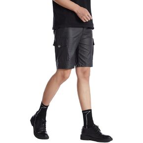 Summer Men's Motorcycle Biker PU Faux Leather Cargo Shorts