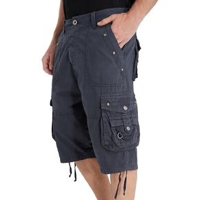 Mens Cargo Shorts Casual Knee Length Cotton Twill Relaxed Fit Casual Straight Leg for Work Outdoor 8 Pockets Dark Grey 36
