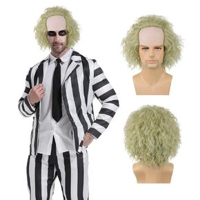 Unisex Short Wavy Wig Mens Synthetic Wig for Halloween Party Cosplay (Green)