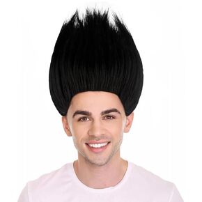 Unisex Teens Spiky Troll Wigs Collections | Synthetic Fiber Costume Wig for Men and Women | Capless Cap Halloween Colorful 80s Wig | Trolls TV Movie Cosplay Costume Accessories - Black