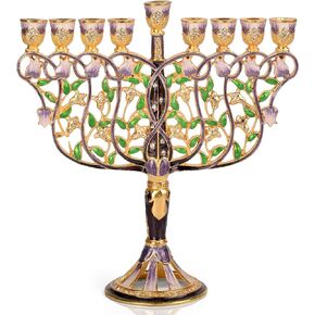 Ner Mitzvah Tree of Life Hanukkah Menorah, Fits All Standard Chanukah Candles, Modern Jeweled Candle Menorahs for Chanukah - Multicolored
