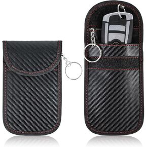 2 Pack Faraday Bags Key Fob Protector, 3.15'' X 5.0'' Car RFID Signal Blocking Key Fob Protector, Faraday Cage Protector, Carbon Fiber Security Anti-Theft Car Key Pouch, Anti-Hacking Case Blocker