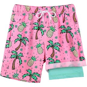 HONGTEYA Boys Swim Trunks with Compression Liner Boys Bathing Suit UPF 50+ Kids Quick Dry Swimwear Shorts 6-12 Years