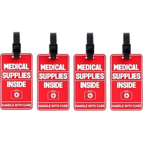 4pcs Medical Supplies Inside Tags & 4pcs Sturdy Straps, Name Address Phone 3D Design Handle Medical Device Luggage Tag with Information Cards for Travel Bags Suitcases Backpacks
