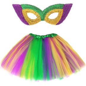 نساء Mardi Gras Tutu Skirt Mask Accessories Layered Tutu Costume Set Neon Tutu Skirt Mardi Gras Shining Mask