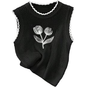 Verdusa Women's Old Money Floral Crochet Sweater Vest Elegant Sleeveless Summer Knit Tops