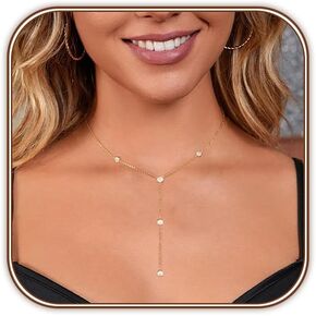 Zeffy Lariat Gold Necklace for Women, Dainty Long Necklace 14k Gold/Silver Plated Layered CZ Beaded Bar Chain Y-Shaped Body Chain Stack Drop Wedding Necklace Trendy Simple Gold Jewelry Gifts
