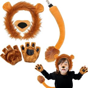 Golden Lion Mane Costume Kit - Soft Plush Ears, Headband, Tail & Paw Gloves