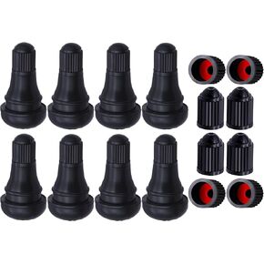 8pcs TR412 SYTABLY RAID SECTERS ، ينبع صمام المطاط المقطوع في فتحات حافة 0.453 بوصة 11.5 ملم على إطارات المركبات القياسية ، مع 8pcs قبعات جذع صمام الإطارات تمت ترقيتها