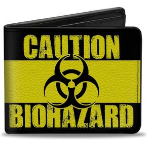 محفظة مشبك للرجال ، bifold ، تحذير Biohazard Black Yellow ، جلد نباتي ، 4.0 "× 3.5"