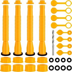 Mupera Gas Can Spout - Flexible Pour Nozzle for 1/2/5/10 Gallon Gas Cans, with Flexible Nozzles, Screw Collar Caps(5 Kit-Yellow)
