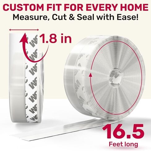 Premium Weather Stripping Insulation Strip 16.5 FT Transparent Door Draft Stopper Extra Thick Self Adhesive Clear Seal Tape for Windows Doors Side Bottom Frame Gap 1.8 Inch Wide Residue Free in Kuwait