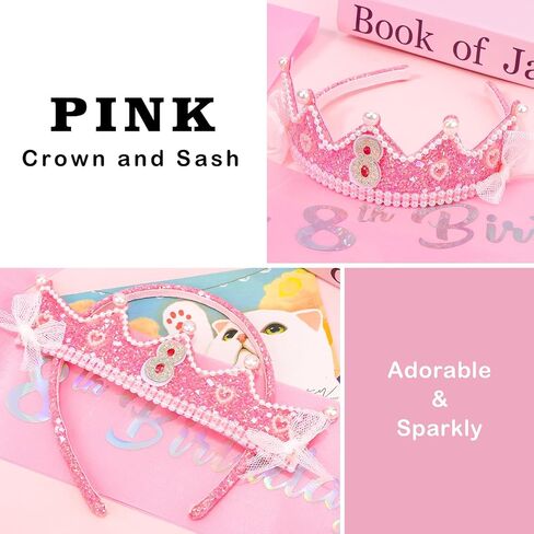 Chanaco 5th Birthday decorations Pearl Birthday Crown for 5 Year Old Girls 5th Birthday Sash and Tiara Outfit Pink Glitter Heart Headband Hair Accessories Cute Bow Headpieces for Party in Saudi Arabia