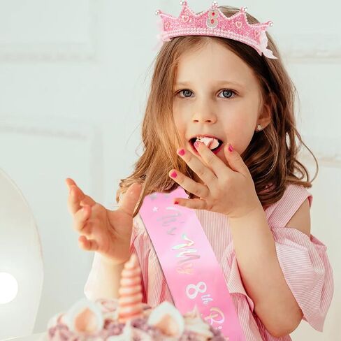Chanaco 5th Birthday decorations Pearl Birthday Crown for 5 Year Old Girls 5th Birthday Sash and Tiara Outfit Pink Glitter Heart Headband Hair Accessories Cute Bow Headpieces for Party in Saudi Arabia
