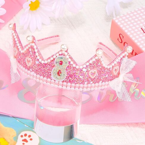 Chanaco 5th Birthday decorations Pearl Birthday Crown for 5 Year Old Girls 5th Birthday Sash and Tiara Outfit Pink Glitter Heart Headband Hair Accessories Cute Bow Headpieces for Party in Saudi Arabia