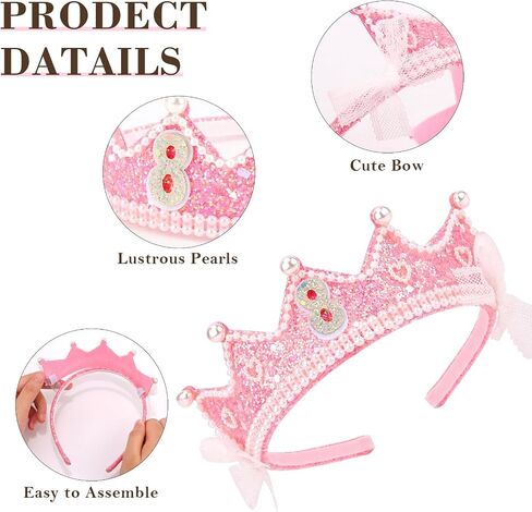 Chanaco 5th Birthday decorations Pearl Birthday Crown for 5 Year Old Girls 5th Birthday Sash and Tiara Outfit Pink Glitter Heart Headband Hair Accessories Cute Bow Headpieces for Party in Saudi Arabia