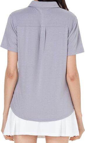 Women's V-Neck Ruffle Design Polo Shirts Short Sleeve Collared Loose Casual Tunic Blouses with Pocket in Saudi Arabia