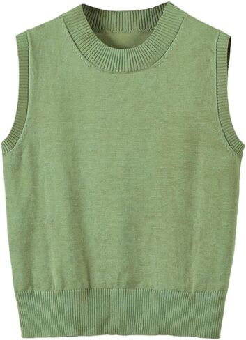 Women's Sweater Vest Crew Neck Sleeveless Pullover Sweater Classic Basic Solid Ribbed Knit Tank Tops in Saudi Arabia