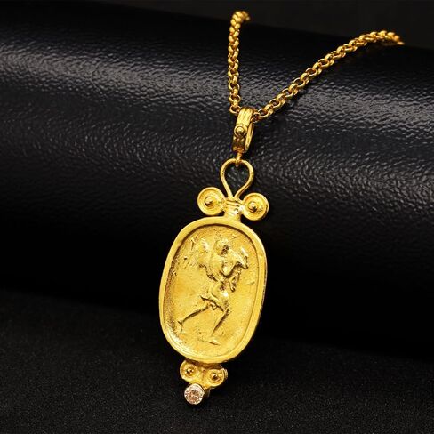 Caprixus 925 Sterling Silver Pendant Ancient Hercules Coin 24K Gold Vermeil Champagne Color Cubic Zirconia Handmade Granulated Designer Greek Roman Art Artisan Turkish Fine Jewelry in Saudi Arabia