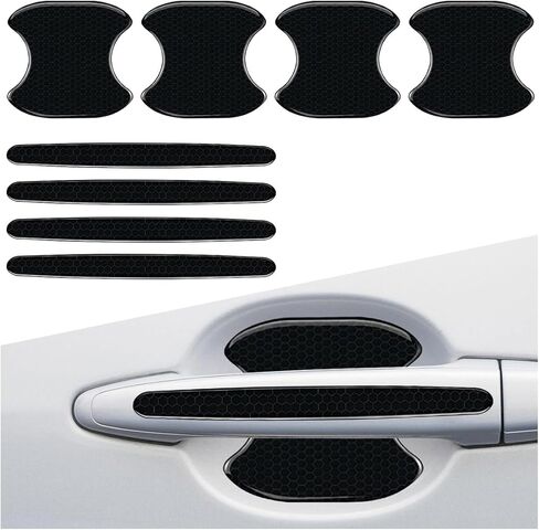 8PCS Car Door Handle Bowl Sticker, Reflective Anti-Scratch Auto Door Handle Cup Protector, Self-Adhesive Door Side Handle Paint Protective Film, Universal Vehicle Decoration Accessory (Black) in Kuwait