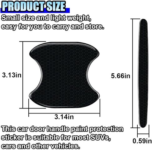 8PCS Car Door Handle Bowl Sticker, Reflective Anti-Scratch Auto Door Handle Cup Protector, Self-Adhesive Door Side Handle Paint Protective Film, Universal Vehicle Decoration Accessory (Black) in Kuwait