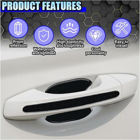 8PCS Car Door Handle Bowl Sticker, Reflective Anti-Scratch Auto Door Handle Cup Protector, Self-Adhesive Door Side Handle Paint Protective Film, Universal Vehicle Decoration Accessory (Black) in Kuwait