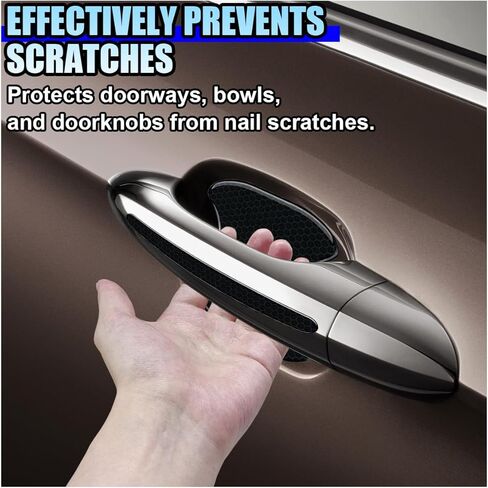 8PCS Car Door Handle Bowl Sticker, Reflective Anti-Scratch Auto Door Handle Cup Protector, Self-Adhesive Door Side Handle Paint Protective Film, Universal Vehicle Decoration Accessory (Black) in Kuwait