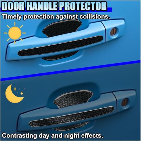 8PCS Car Door Handle Bowl Sticker, Reflective Anti-Scratch Auto Door Handle Cup Protector, Self-Adhesive Door Side Handle Paint Protective Film, Universal Vehicle Decoration Accessory (Black) in Kuwait