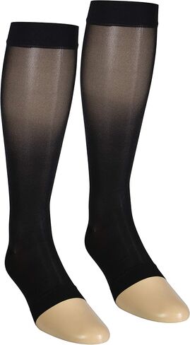 NuVein Sheer Compression Stockings for Women, 8-15 mmHg Support, Light Denier, Knee High, Open Toe, Beige, Large in Saudi Arabia