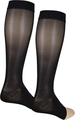 NuVein Sheer Compression Stockings for Women, 8-15 mmHg Support, Light Denier, Knee High, Open Toe, Beige, Large in Saudi Arabia