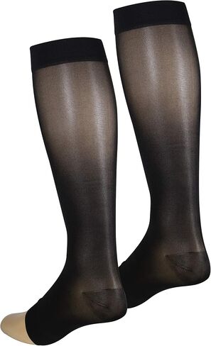 NuVein Sheer Compression Stockings for Women, 8-15 mmHg Support, Light Denier, Knee High, Open Toe, Beige, Large in Saudi Arabia