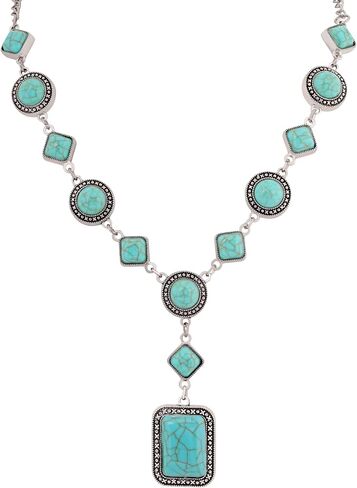 MINACHI Bohemian Created Turquoise Beaded Y-Necklace, Turquoise-toned Multi-shaped Pendant, Dainty Elegant Jewelry for Women in Saudi Arabia