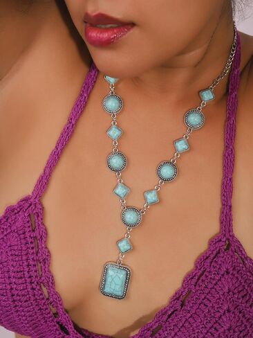 MINACHI Bohemian Created Turquoise Beaded Y-Necklace, Turquoise-toned Multi-shaped Pendant, Dainty Elegant Jewelry for Women in Saudi Arabia