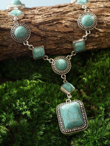 MINACHI Bohemian Created Turquoise Beaded Y-Necklace, Turquoise-toned Multi-shaped Pendant, Dainty Elegant Jewelry for Women in Saudi Arabia