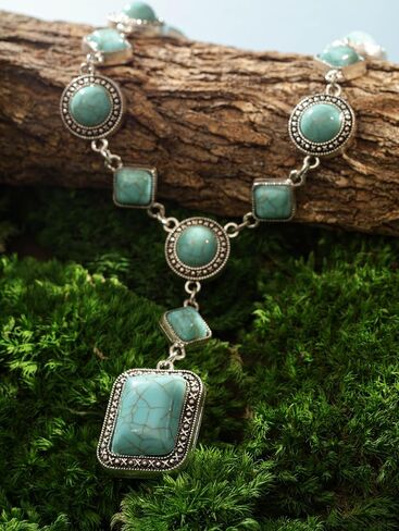 MINACHI Bohemian Created Turquoise Beaded Y-Necklace, Turquoise-toned Multi-shaped Pendant, Dainty Elegant Jewelry for Women in Saudi Arabia