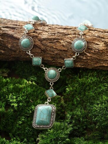 MINACHI Bohemian Created Turquoise Beaded Y-Necklace, Turquoise-toned Multi-shaped Pendant, Dainty Elegant Jewelry for Women in Saudi Arabia