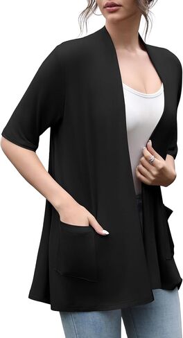 HIYIYEZI Women's Short Sleeve Open Front Cardigan Casual Loose Lightweight Cardigans with Pockets in Kuwait