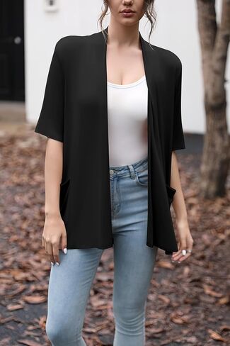 HIYIYEZI Women's Short Sleeve Open Front Cardigan Casual Loose Lightweight Cardigans with Pockets in Kuwait
