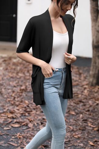 HIYIYEZI Women's Short Sleeve Open Front Cardigan Casual Loose Lightweight Cardigans with Pockets in Kuwait