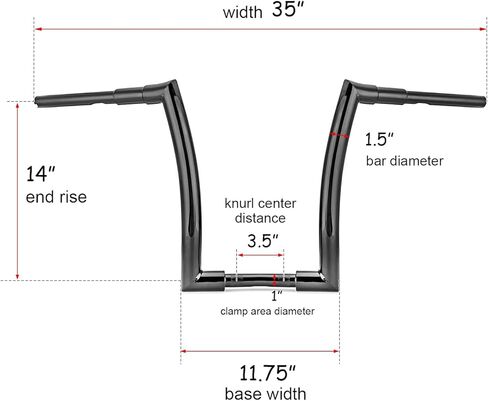 Mofun 14 "Rise Ape Holders 1" Clamp Clamp Handlebars 1.5 "قضبان الدهون متوافقة مع Harley Softail Dyna Sportster XL 883 1200 Road King 1994-2023 Road Glide 1998-2013 in Kuwait