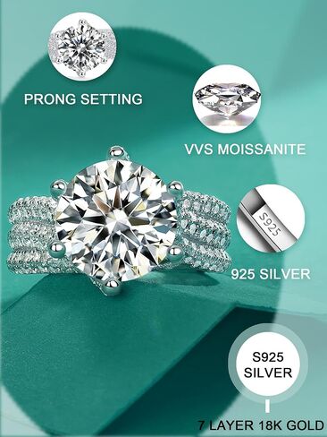 5CT Moissanite Fridal Ring للنساء D Color VVS1 Round Cut Cut Mitry Rings for Home S925 STERLIN in Saudi Arabia