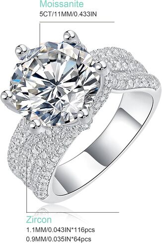 5CT Moissanite Fridal Ring للنساء D Color VVS1 Round Cut Cut Mitry Rings for Home S925 STERLIN in Saudi Arabia